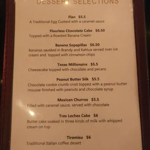 Dessert menu