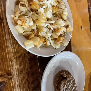 Hash, brown potato, and sausage sides