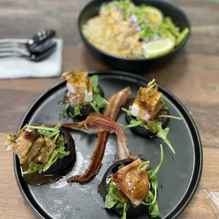 Chuwari waffle with bacon wrapped pork loin