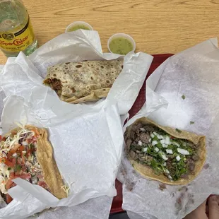 Al Pastor Burrito, Fish Taco and Carne Asada Taco