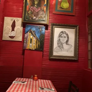 a table with a checkered table cloth