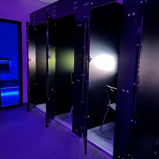 a row of black stalls