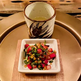 Deconstructed beet lentil ginger soup.