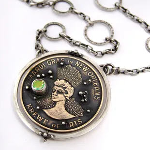 Vintage Mardi Gras Doubloon spinner necklace