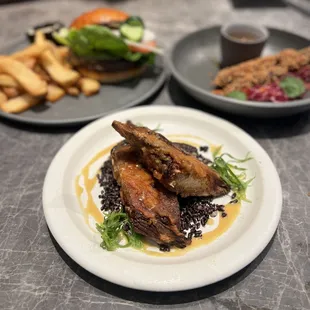 Flash Fried Yellowtail Collar w/ puffed forbidden rice, orange + yuzu ($20)