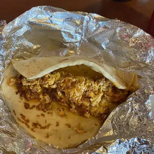 Chorizo and egg taco