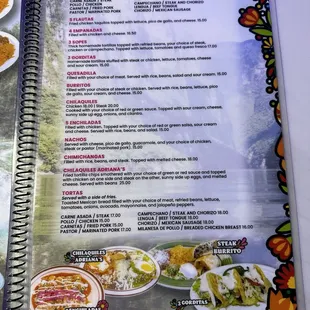 Classic Mexican dishes menu