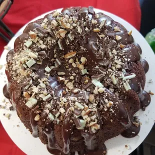 Chocolate Bourbon Mint Pecan Bundt Cake
