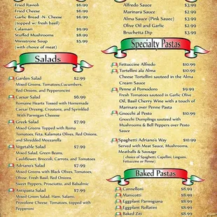 Appetizers, Salads, Pastas,etc.