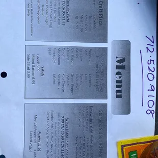 a menu for a restaurant