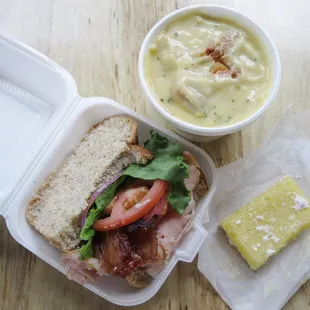 a sandwich and a bowl of soup