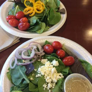 Garden salad (top) Greek salad.