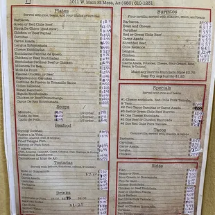 a menu for mexican food