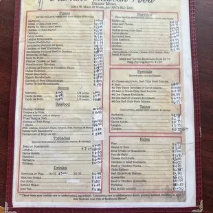 menu