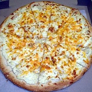 a cheese pizza in a box