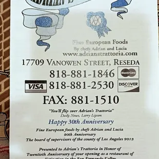 Menu as of April 2024