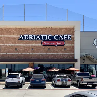Adriatic Cafe is in a strip mall in front of TopGolf, next to AtascaVapes.