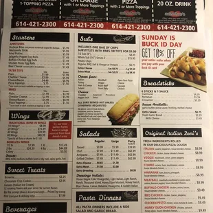 Delivery menu