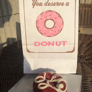 Red velvet doughnut.