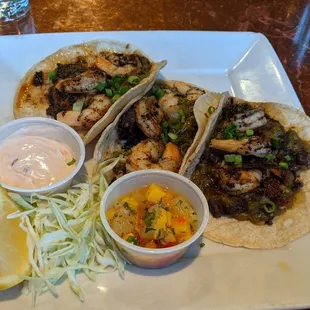 Shrimp tacos, blackened