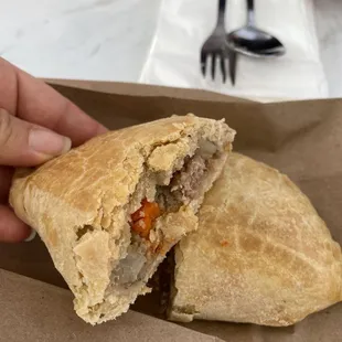 Beef patty - love the amount of filling and great dough, but was expecting more spices/seasoning. Would be great with hot sauce!