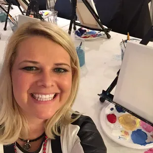 Wine &amp; Canvas had a mini class so you can get a feel for what it's like to attend a class.  We painted jellyfish &amp; had a blast!