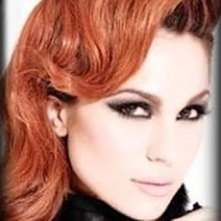 a woman with red hair