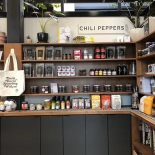 shelves of spices and condiments