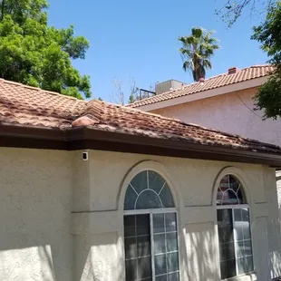 My new gutters, leaf guards and downspouts.