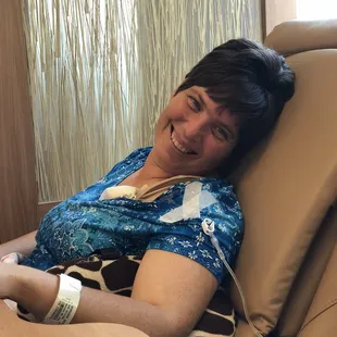 1st chemo. Biotch for nurse. Love all the others. I'm sure my daughter would rather be doing something else.