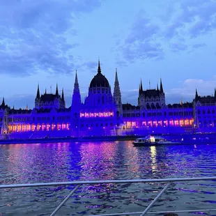 The Parliament in Budapest lit up in blue