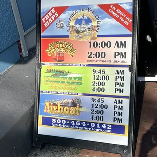 tours offered and tour times