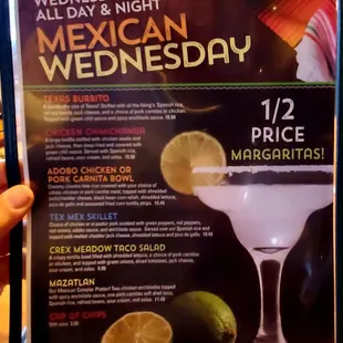 Wednesday specials menu