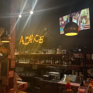 a bar with a lot of lights