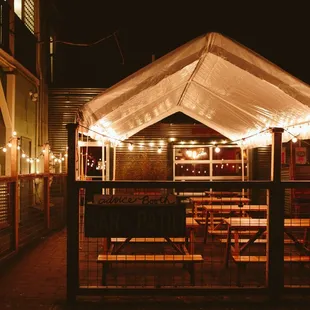 Advice Booth has a covered AND heated patio. Bring your four legged friends! They are more than welcome to hang out on the patio as well.