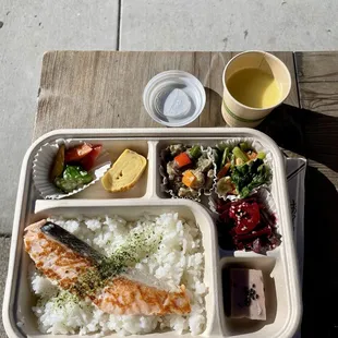 Salmon bento box with amazake