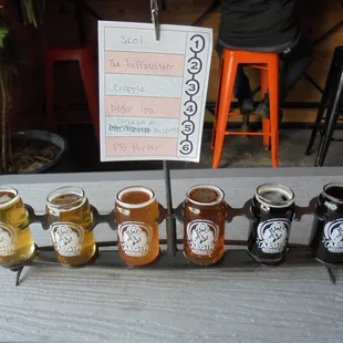 My flight of 6 WAY different flavors - bartender's choice!