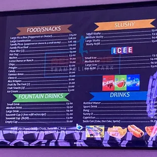 Snack bar menu