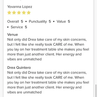 One of my reviews from Vagaro - my booking website