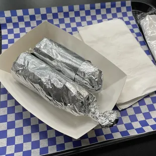 Chicken shawarma sandwich wrapped.