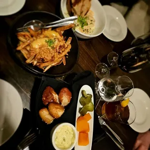 Pretzels, poutine and garlic shrimp