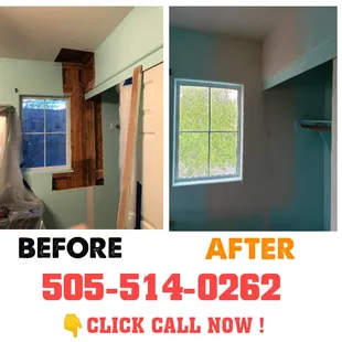 water damage before and after . and ready for painting
