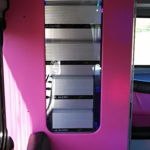 Pure Bliss has a state of the art sound system. Pictured are five amps that are backlit with color changing led's.