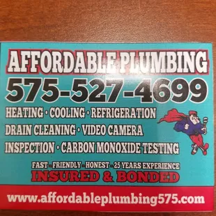 a business card for a plumbing company