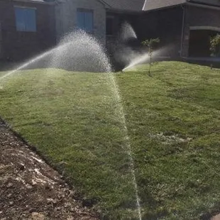 a sprinkler spraying water on a lawn