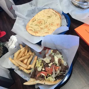 Double meat special!!! And home made hummus and pita bread!! Omg soo good.