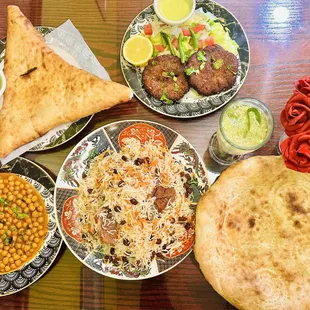 Chabli kabob, Chana, Bolani, Kabuli pualo