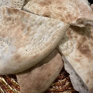 a plate of pita bread