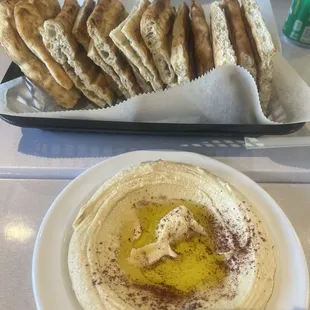 Hummus and naan fresh baked