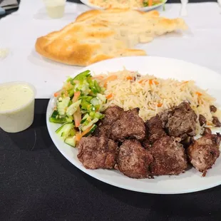 Lamb kabab with brown rice.
